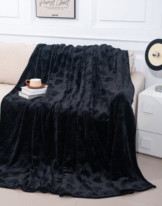 Patura Cocolino Subtire, 200x230cm, Negru/Inimi-P8241
