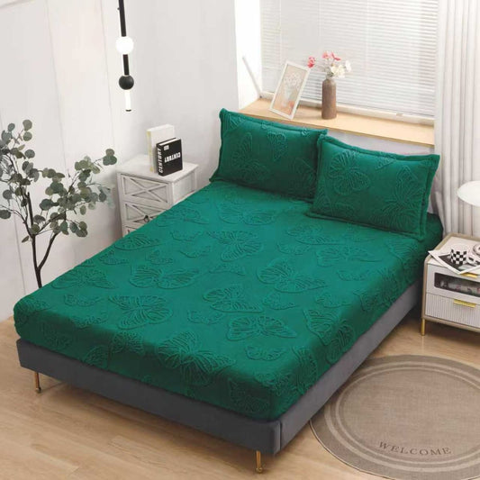 Husa Cocolino cu Elastic+2 Fete de Perna, Fluturi Gofrati, Verde-D9198