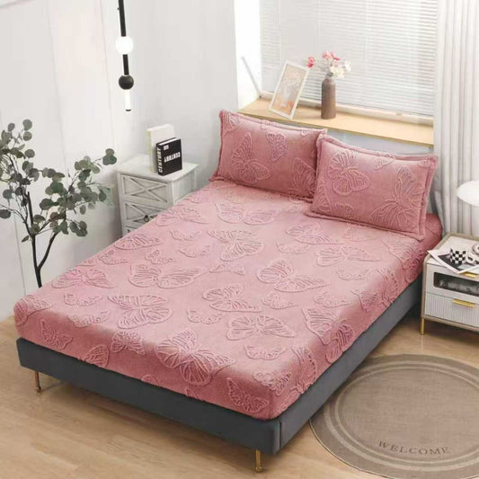 Husa Cocolino cu Elastic+2 Fete de Perna, Fluturi Gofrati, Roz-D9200