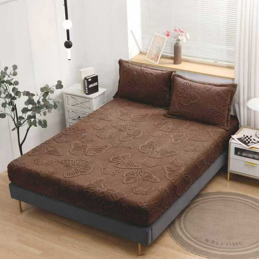 Husa Cocolino cu Elastic+2 Fete de Perna, Fluturi Gofrati, Maro-D9201
