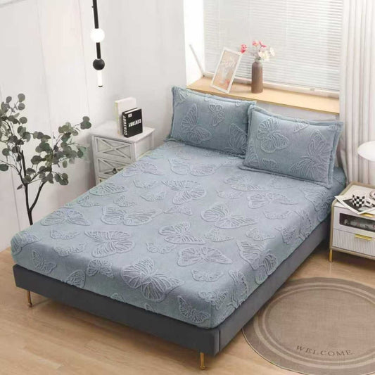 Husa Cocolino cu Elastic+2 Fete de Perna, Fluturi Gofrati, Gri Albastrui-D9204