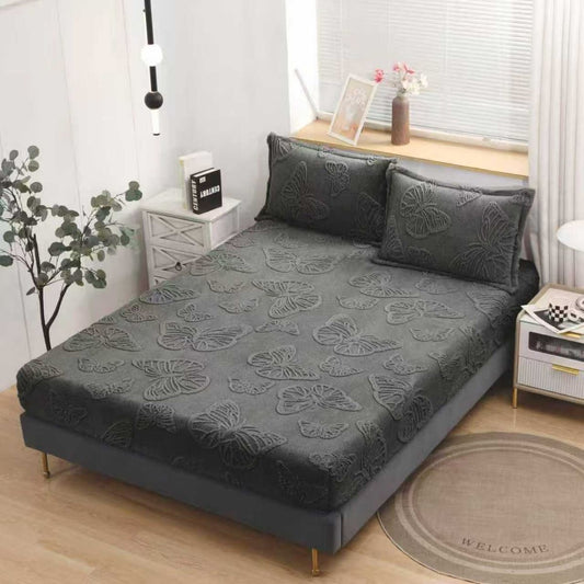 Husa Cocolino cu Elastic+2 Fete de Perna, Fluturi Gofrati, Gri Inchis-D9205