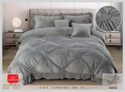 Lenjerie Luxury din Catifea, 6 Piese cu Inimi Brodate si Volanas, Gri-D9213