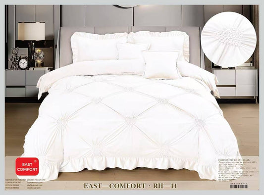 Lenjerie Luxury din Catifea, 6 Piese cu Inimi Brodate si Volanas, Alb-D9220