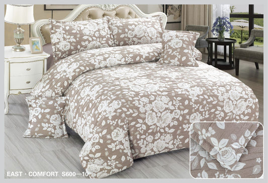 Lenjerie Pat Dublu din Finet Fin Creponat, 6 Piese, Beige Floral-D10587