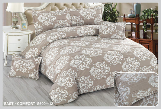 Lenjerie Pat Dublu din Finet Fin Creponat, 6 Piese, Beige Oriental-D10589
