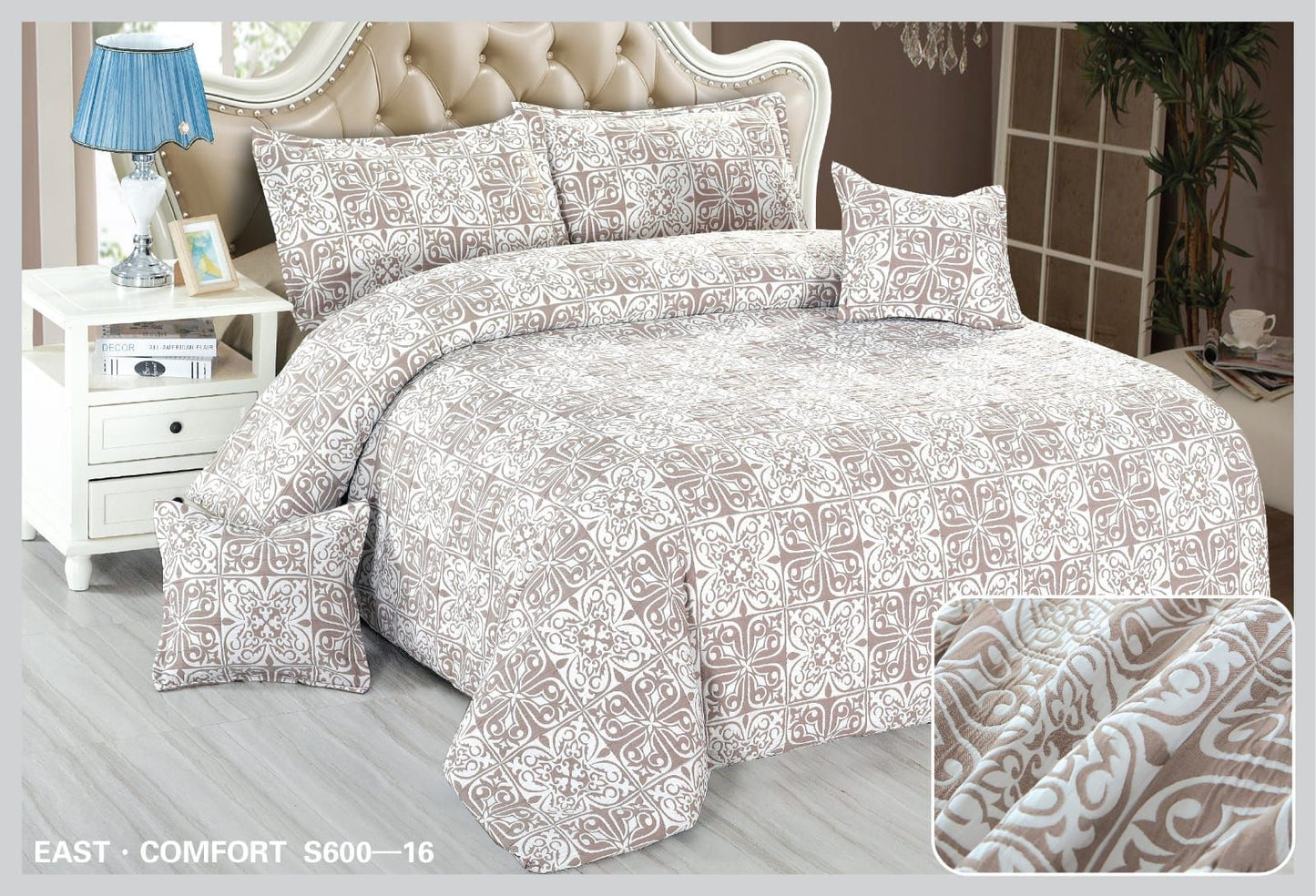 Lenjerie Pat Dublu din Finet Fin Creponat, 6 Piese, Royal-D10563