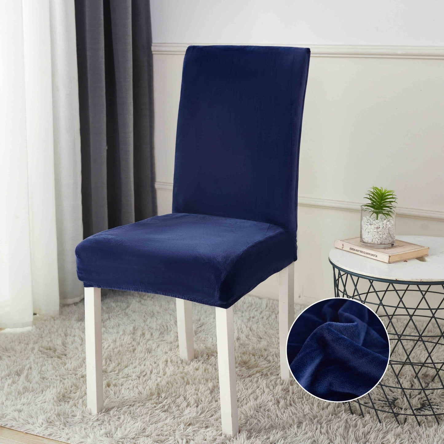 Set 6 Huse Universale pentru Scaun, din Catifea, Bleumarin