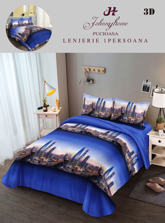 Lenjerie 3D, 1 Persoana Bumbac Satinat, 4 Piese-H10892