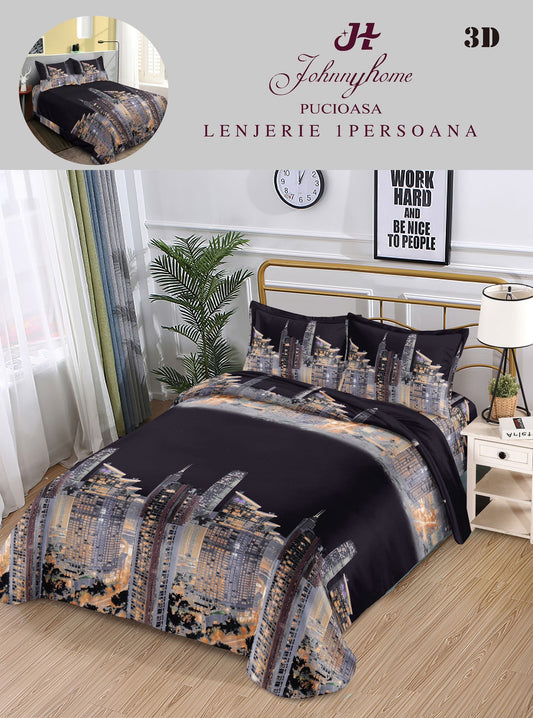 Lenjerie 3D, 1 Persoana Bumbac Satinat, 4 Piese-H10893