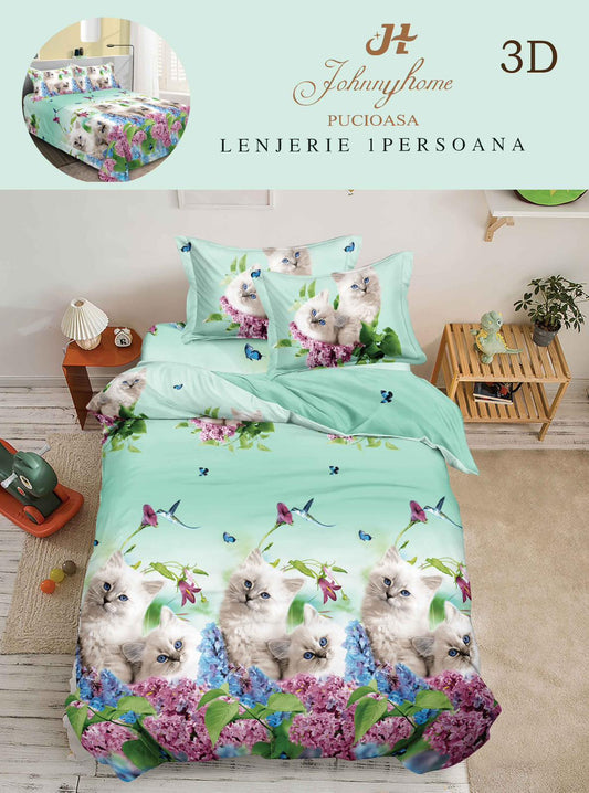 Lenjerie 3D, 1 Persoana Bumbac Satinat, 4 Piese-H10878