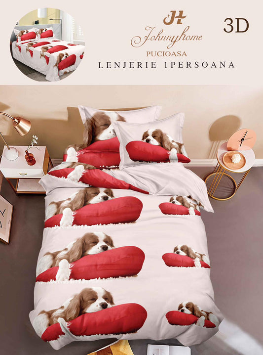 Lenjerie 3D, 1 Persoana Bumbac Satinat, 4 Piese-H10905