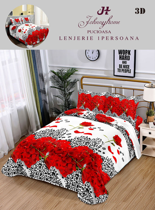 Lenjerie 3D, 1 Persoana Bumbac Satinat, 4 Piese-H10896