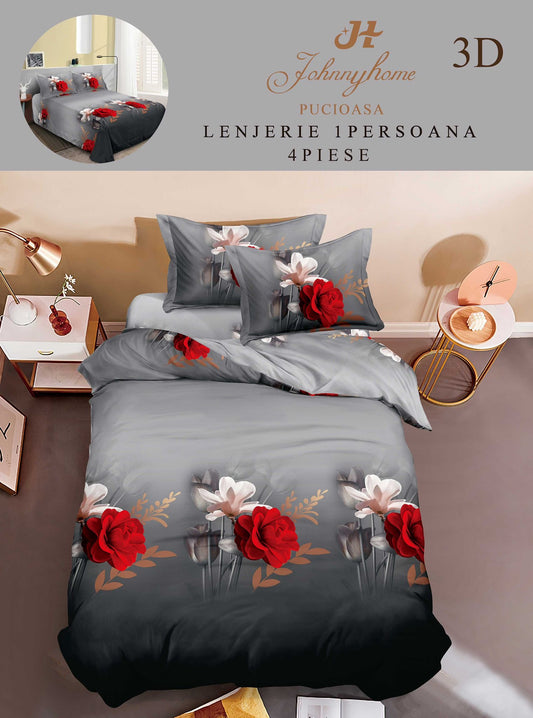 Lenjerie 3D, 1 Persoana Bumbac Satinat, 4 Piese-H10897