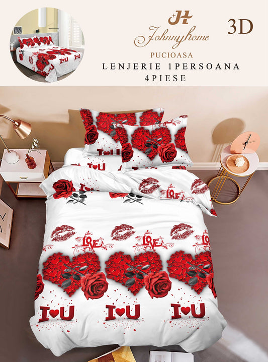 Lenjerie 3D, 1 Persoana Bumbac Satinat, 4 Piese-H10880