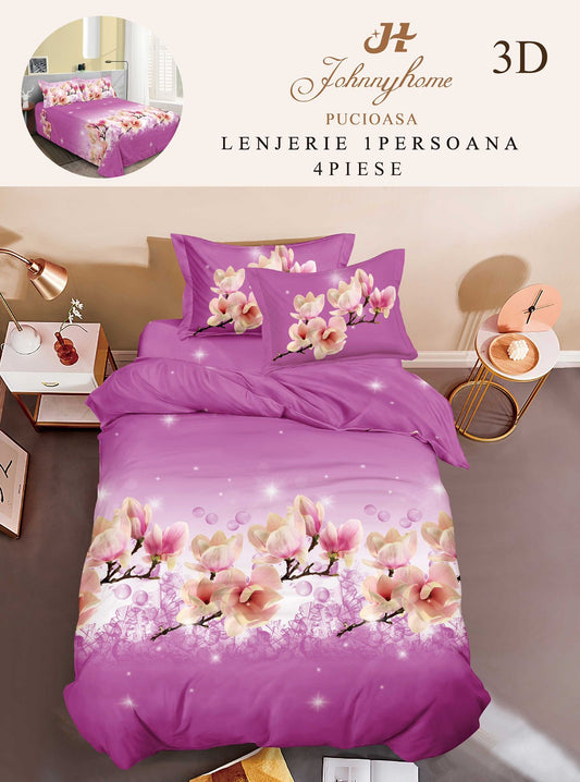 Lenjerie 3D, 1 Persoana Bumbac Satinat, 4 Piese-H10908
