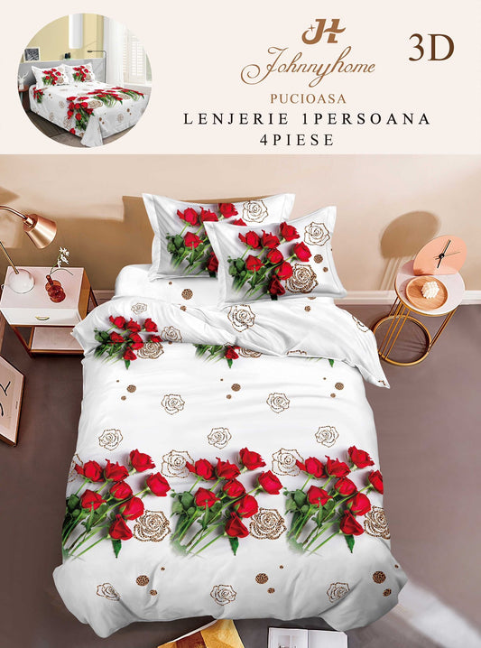 Lenjerie 3D, 1 Persoana Bumbac Satinat, 4 Piese-H10881