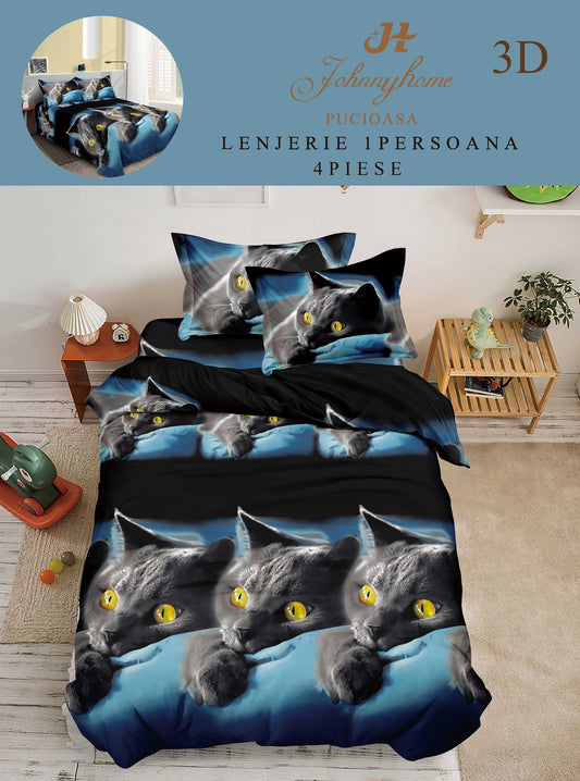 Lenjerie 3D, 1 Persoana Bumbac Satinat, 4 Piese-H10882