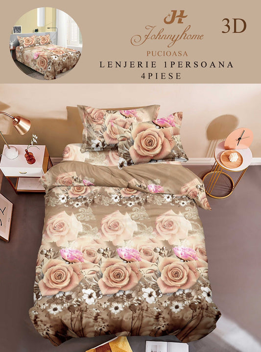Lenjerie 3D, 1 Persoana Bumbac Satinat, 4 Piese-H10883