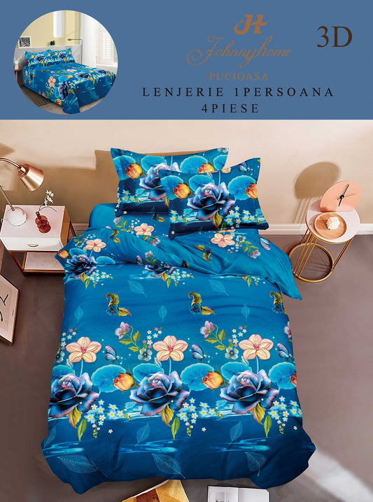 Lenjerie 3D, 1 Persoana Bumbac Satinat, 4 Piese-H10909