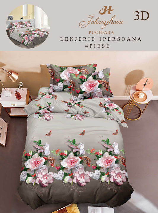 Lenjerie 3D, 1 Persoana Bumbac Satinat, 4 Piese-H10899