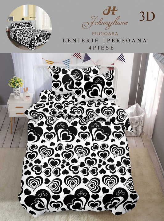 Lenjerie 3D, 1 Persoana Bumbac Satinat, 4 Piese-H10904