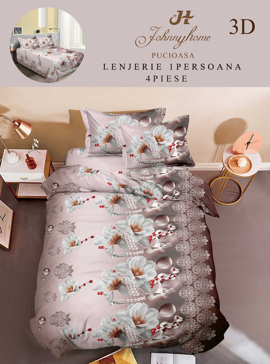 Lenjerie 3D, 1 Persoana Bumbac Satinat, 4 Piese-H10887