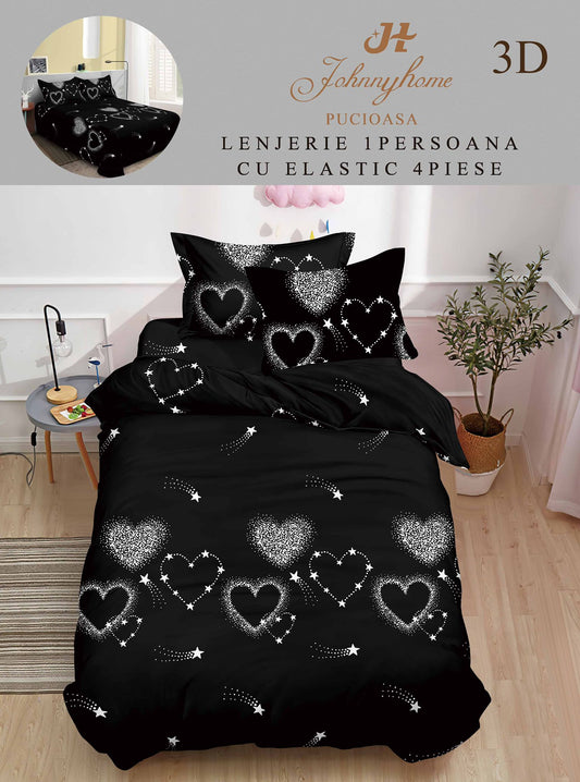 Lenjerie 3D, 1 Persoana Bumbac Satinat, 4 Piese-H10890
