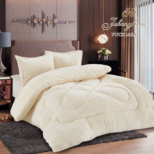 Pilota Cocolino cu Blanita, Fluturi 3D Gofrati, 200x230cm+2 Fete de Perna, Crem-H9253