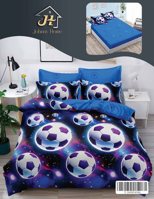 Lenjerie Pat Dublu din Finet, 6 Piese, cu Elastic, Football-H10930