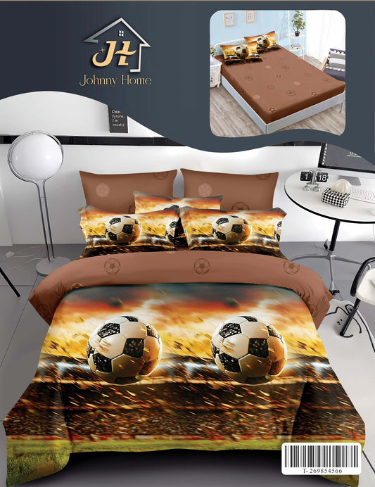 Lenjerie Pat Dublu din Finet, 6 Piese, cu Elastic, Football-H10932