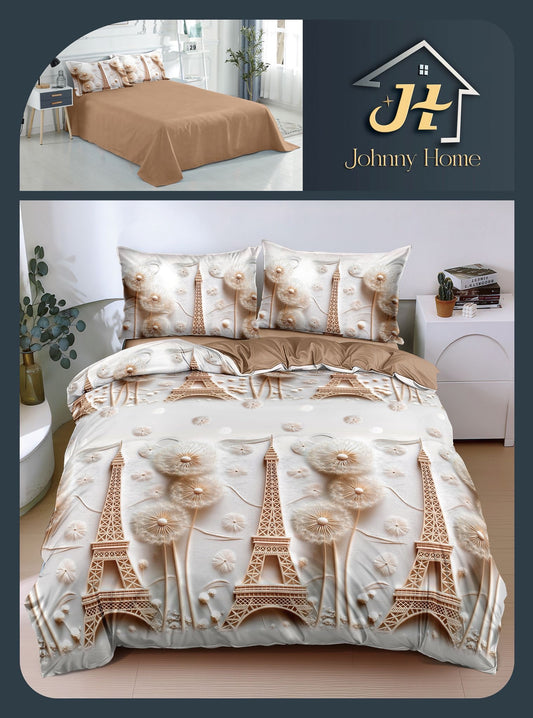 Lenjerie Pat Dublu Bumbac Satinat, 4 Piese, Turn Eiffel-H10855
