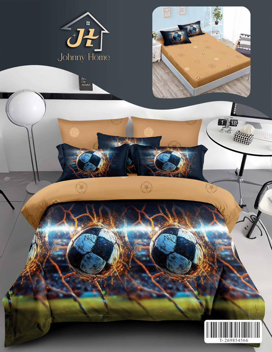 Lenjerie Pat Dublu din Finet, 6 Piese, cu Elastic, Football-H10926