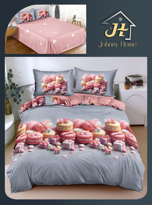 Lenjerie Pat Dublu Bumbac Satinat, 4 Piese, Macarons-H10867