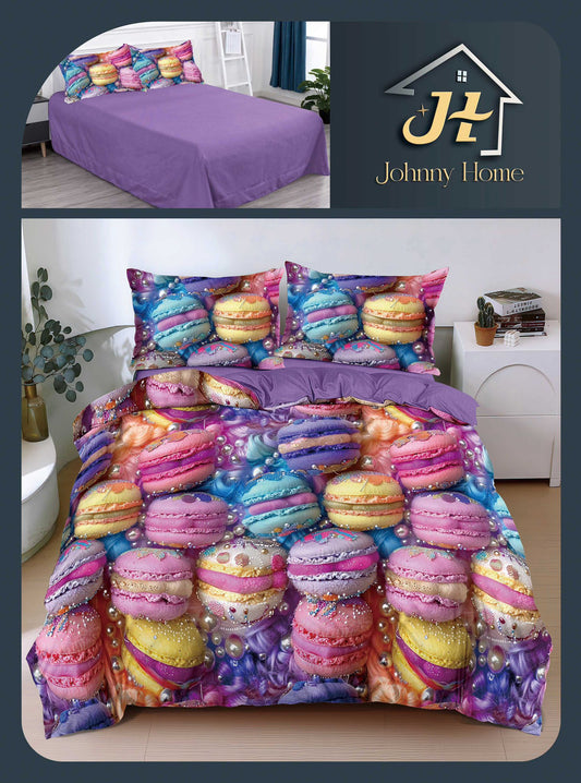 Lenjerie Pat Dublu Bumbac Satinat, 4 Piese, Macarons-H10868