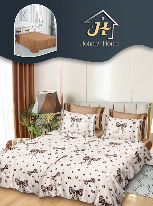 Lenjerie Pat Dublu Bumbac Satinat 7 Piese, cu 2 Cearceafuri de pilota, Fundite/Inimioare-H11117