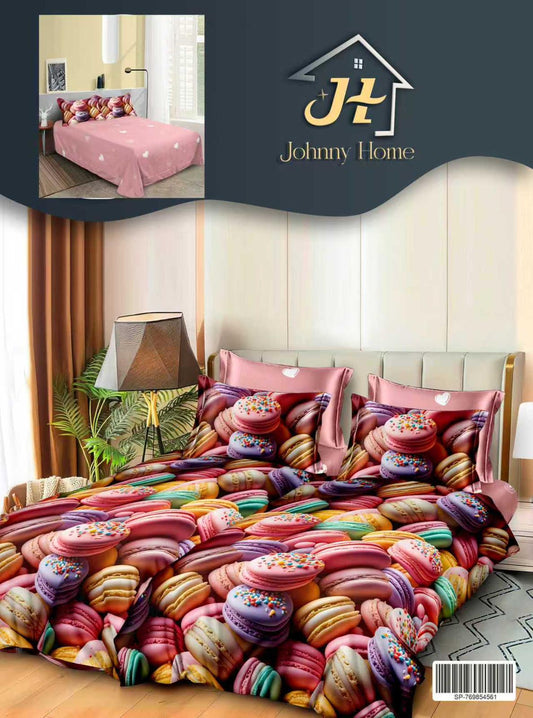 Lenjerie Pat Dublu Bumbac Satinat 7 Piese, cu 2 Cearceafuri de pilota, Macarons-H11132