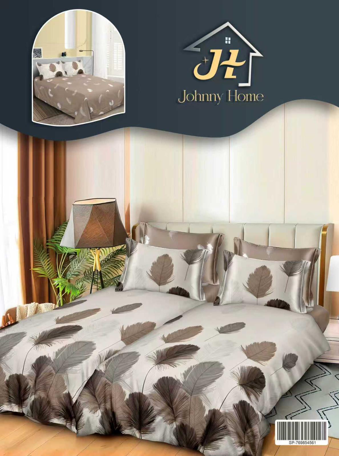 Lenjerie Pat Dublu Bumbac Satinat 7 Piese, cu 2 Cearceafuri de pilota, Pene-H11126