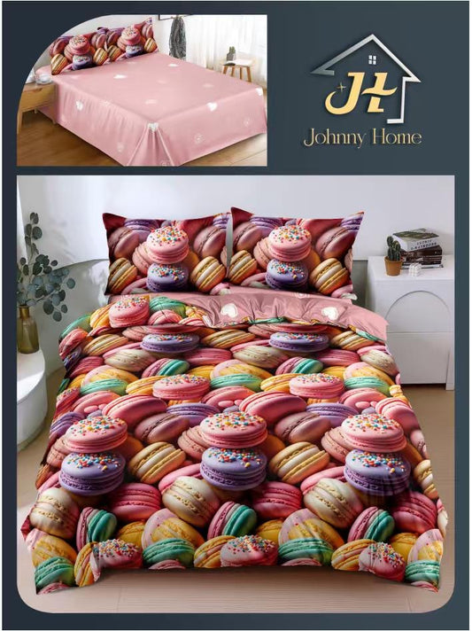 Lenjerie Pat Dublu Bumbac Satinat, 4 Piese, Macarons-H10845