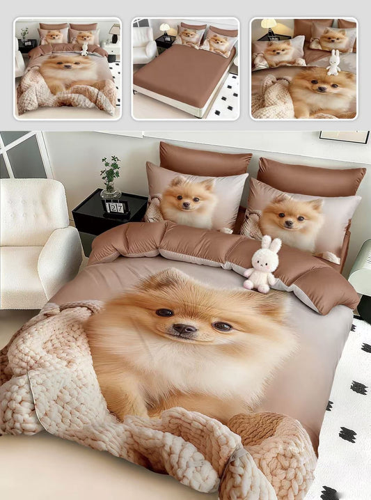 Lenjerie 5D Bumbac Finetat Premium, 6 Piese, cu Elastic, Pomeranian-H10957