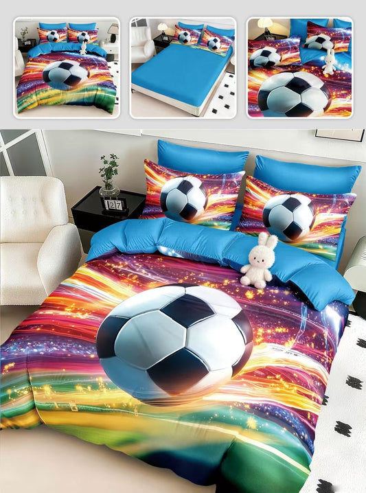 Lenjerie 5D Bumbac Finetat Premium, 6 Piese, cu Elastic, Minge Football-H10962