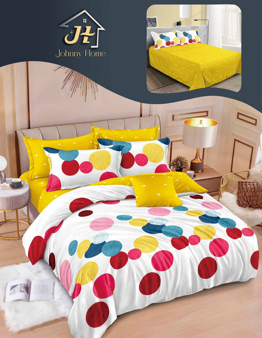 Lenjerie Pat Dublu din Bumbac Finetat Superior, 6 Piese, Cercuri Colorate-H10921