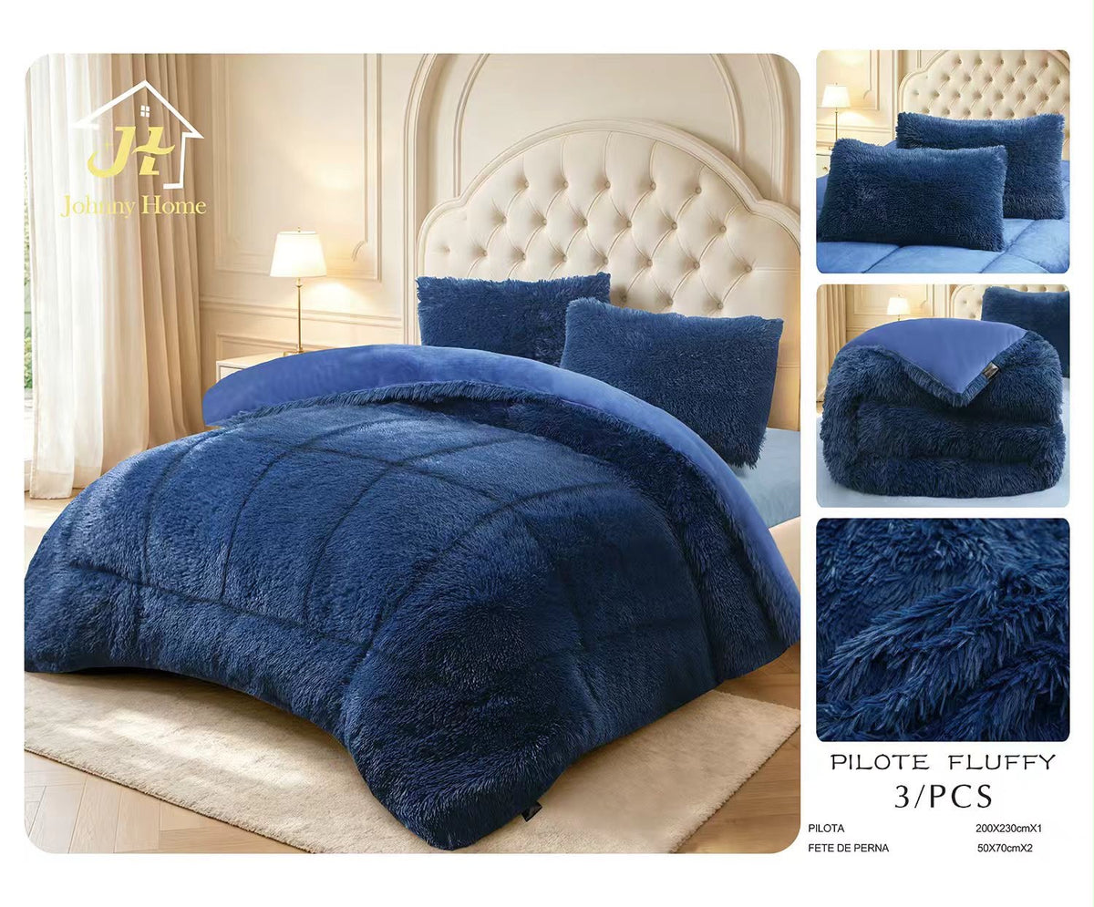 Pilota Cocolino Fluffy, 200x230cm cu 2 fete de perna 50x70cm, Bleumarin-H11550
