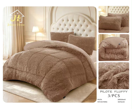 Pilota Cocolino Fluffy, 200x230cm cu 2 fete de perna 50x70cm, Cappuccino-H11558