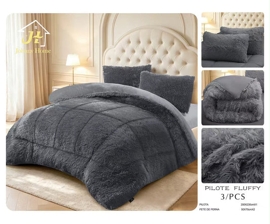 Pilota Cocolino Fluffy, 200x230cm cu 2 fete de perna 50x70cm, Gri Inchis-H11559