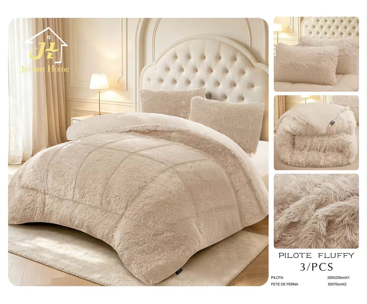 Pilota Cocolino Fluffy, 200x230cm cu 2 fete de perna 50x70cm, Bej-H11555