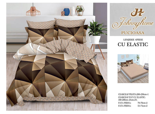 Lenjerie Pat Dublu din Finet, 6 Piese, cu Elastic, Triunghiuri-H9064