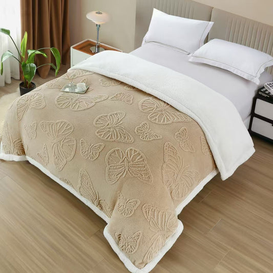 Patura Cocolino cu Fermoar, Blanita si Fluturi 3D Gofrati, Bej Inchis-H9289