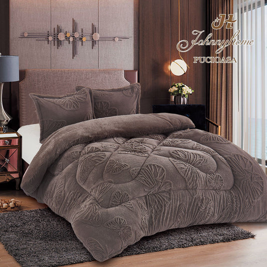 Pilota Cocolino cu Blanita, Fluturi 3D Gofrati, 200x230cm+2 Fete de Perna, Maro-H9258