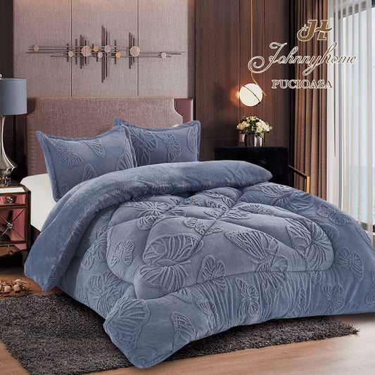 Pilota Cocolino cu Blanita, Fluturi 3D Gofrati, 200x230cm+2 Fete de Perna, Gri Albastrui-H9257